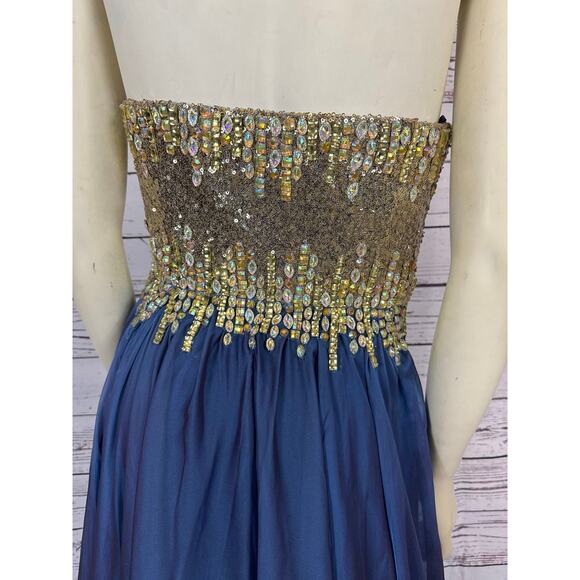Glow Dress Embellished Bodice Chiffon sweatheart in blue gown size 6 - Picture 6 of 11